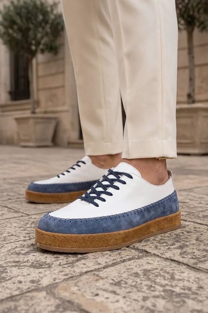 Cassian Two-Tone Leather Casual Sneakers – Beige & Brown