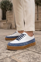 Cassian Two-Tone Leather Casual Sneakers – Beige & Brown