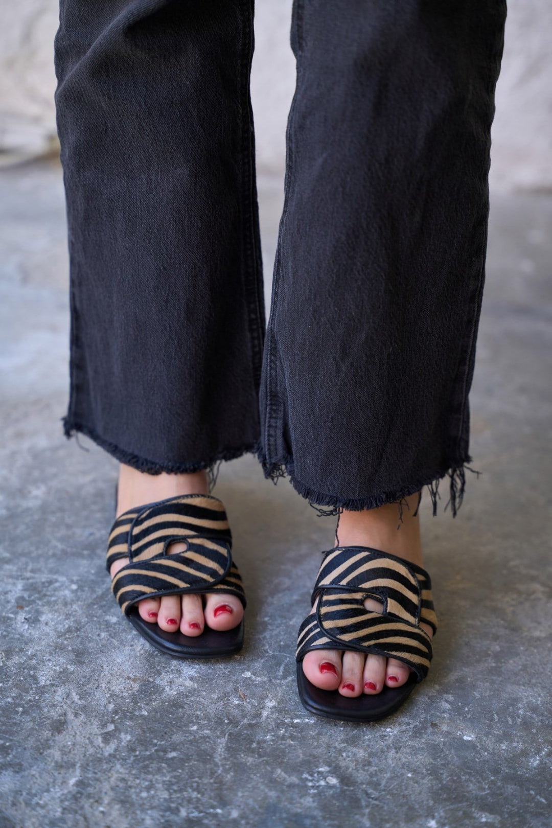 Linear Zebra Genuine Suede Women's Slippers