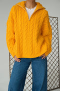 Merrick Chunky Cable-Knit Half-Zip Sweater – Orange