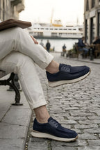 Lacivert %100 Hakiki Deri Ultra Hafif Eva Taban Sneaker