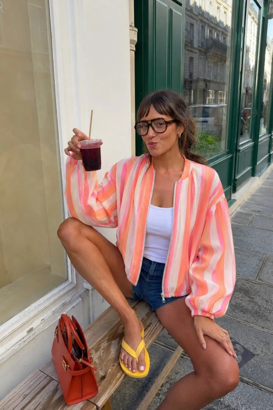 Alessia Striped Bomber Jacket