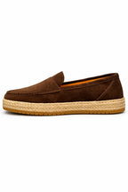 Kahve Hakiki Süet Deri Hasır Kaplama Tabanlı Double Monk Strap