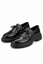 Siyah Kroko Baskılı Püsküllü Loafer
