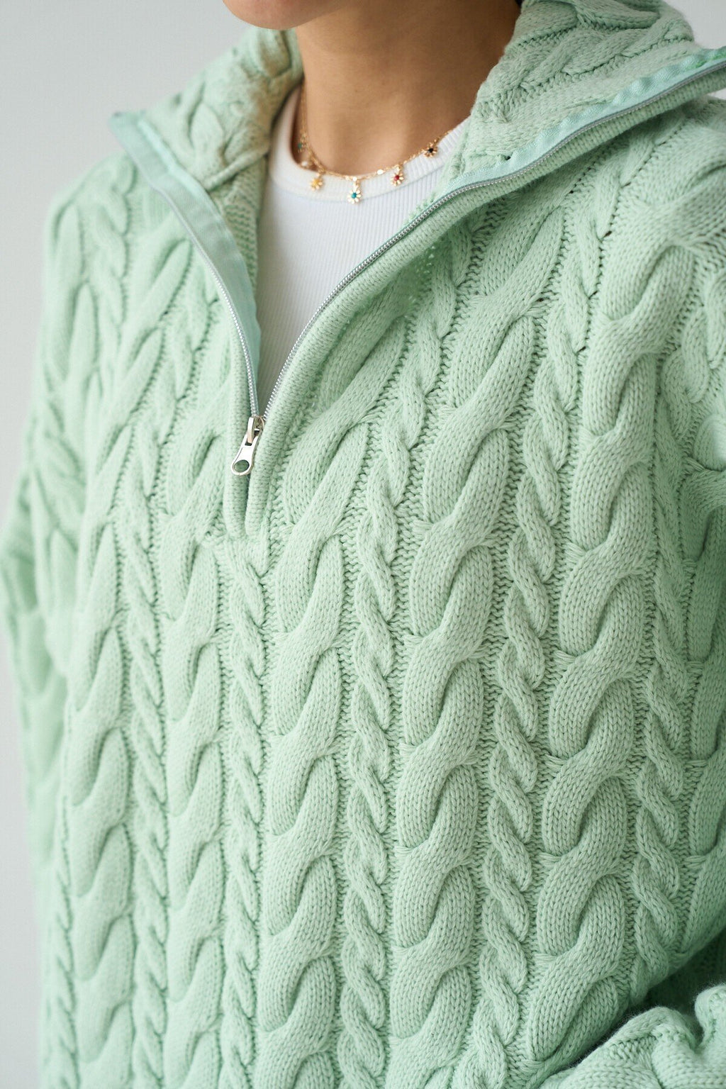 Merrick Chunky Cable-Knit Half-Zip Sweater – Orange