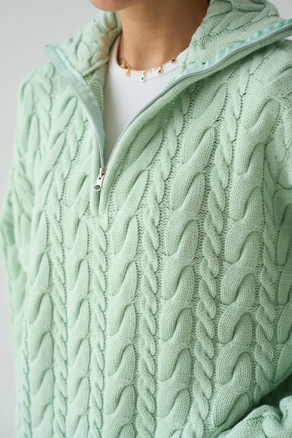 Merrick Chunky Cable-Knit Half-Zip Sweater – Orange