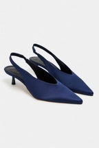 WILSON Satin Slingback Kitten Heel – Turquoise