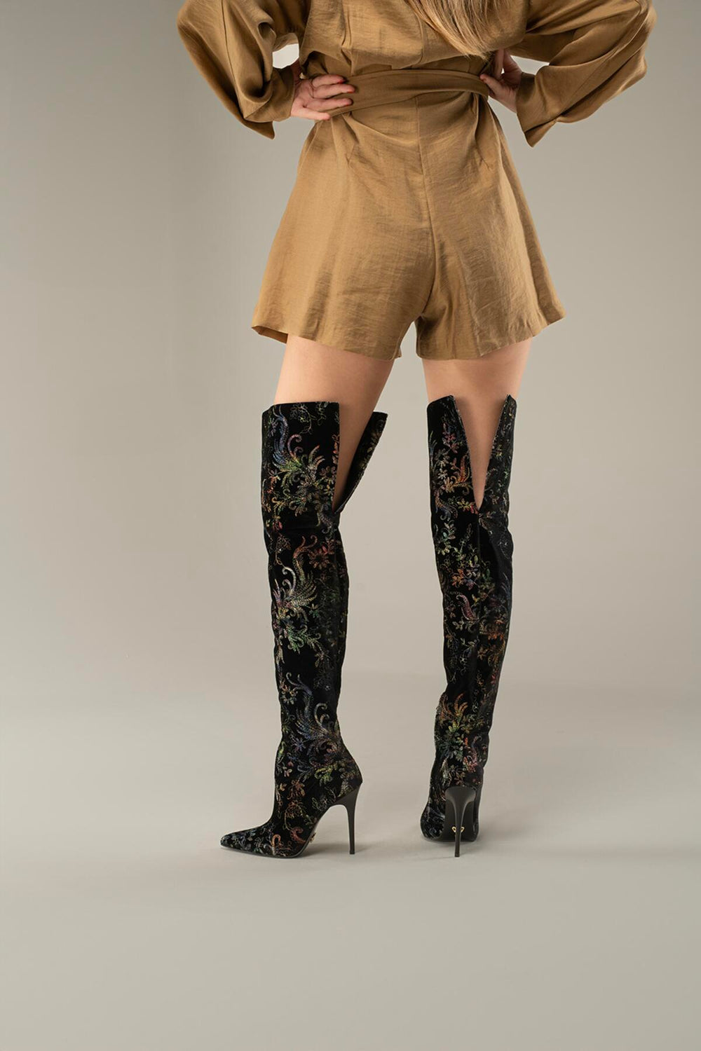 Zavielle Over-the-Knee Stiletto Boots – Metallic Silver