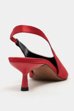 Wilson Slingback Satin Kitten Heels – Red