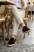 Black Genuine Suede Leather Double Monk Strap with Woven Sole