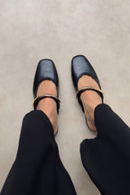 Black Gold Detailed Square Toe Elegant Women's Slippers