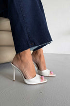 Hailey Patent Leather Stiletto Slide Sandals – 10 CM Heel | White