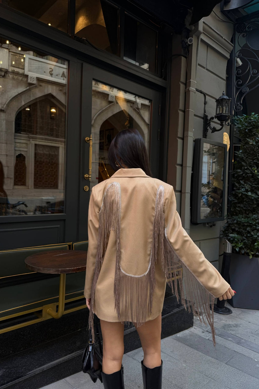 Püskül Detaylı Yün Görünümlü Blazer Ceket – Deve Tüyü