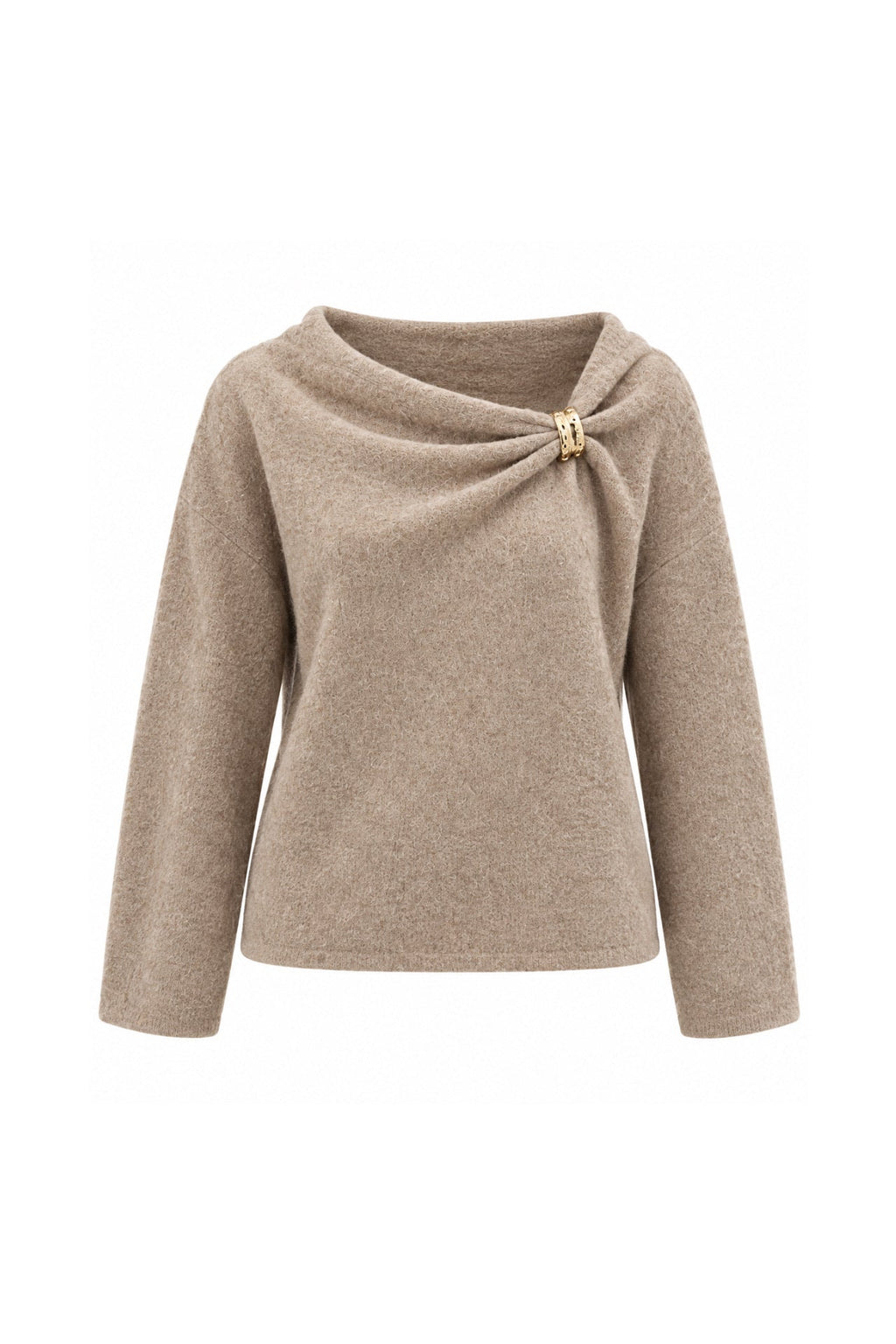 Cairn Draped-Neck Detail Knit Sweater – White