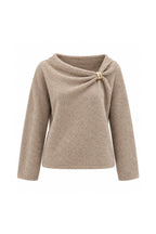 Cairn Draped-Neck Detail Knit Sweater – White