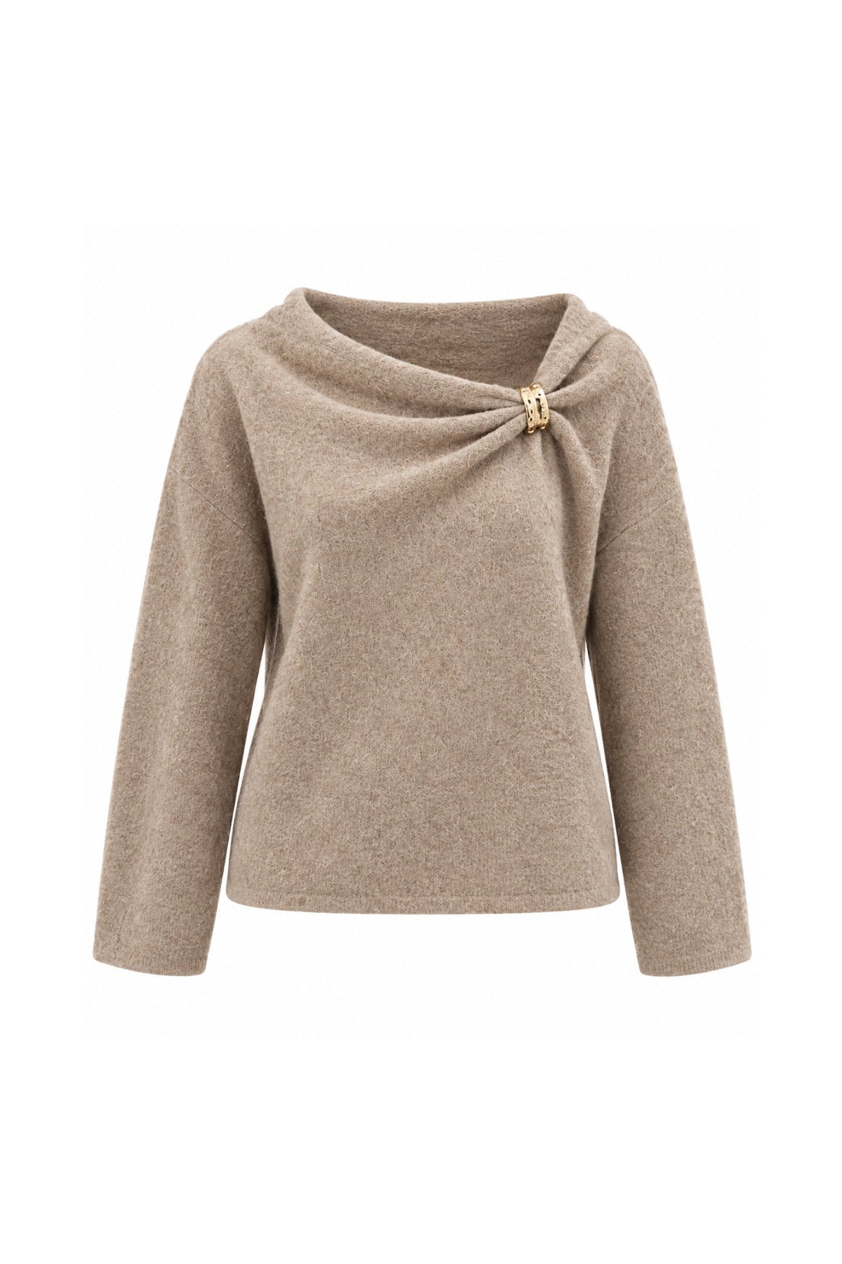 Cairn Draped-Neck Detail Knit Sweater – White