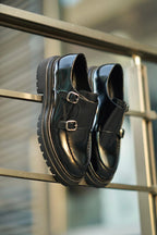 Black Patina Leather Double Monk Strap