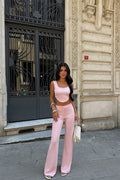 Isolde Crystal-Detail Crop & Wide-Leg Pants Set – Pink