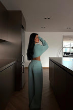 Riven Cropped Button-Up Tracksuit – Aqua