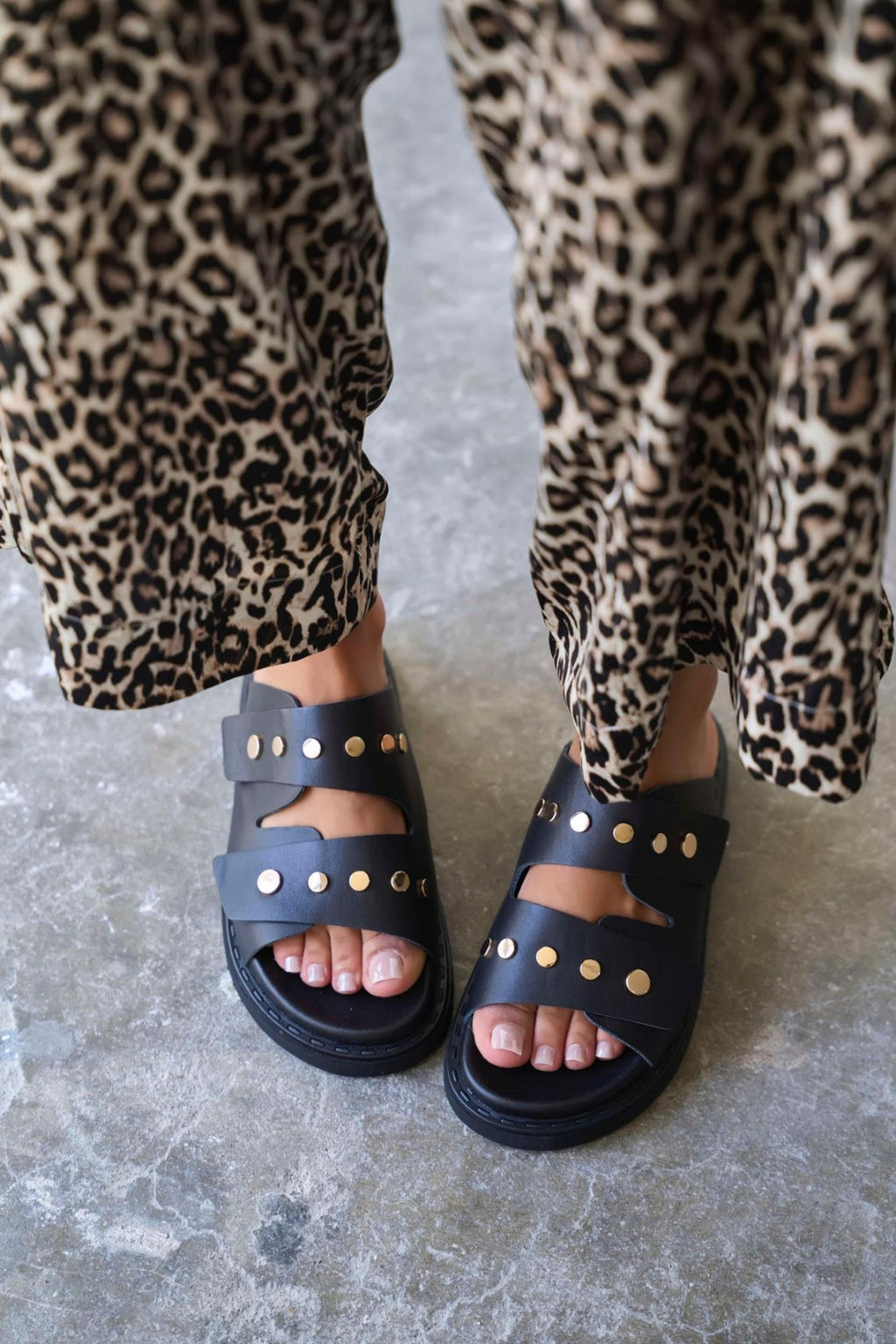 Caleb Black Genuine Leather Comfort Women's Slippers