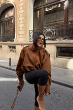 Blaise Boyfriend Suede Pleated Jacket – Camel