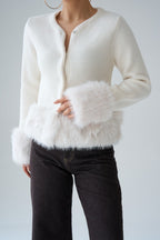 Orwick Faux Fur Trim Snap-Button Cardigan – Ecru