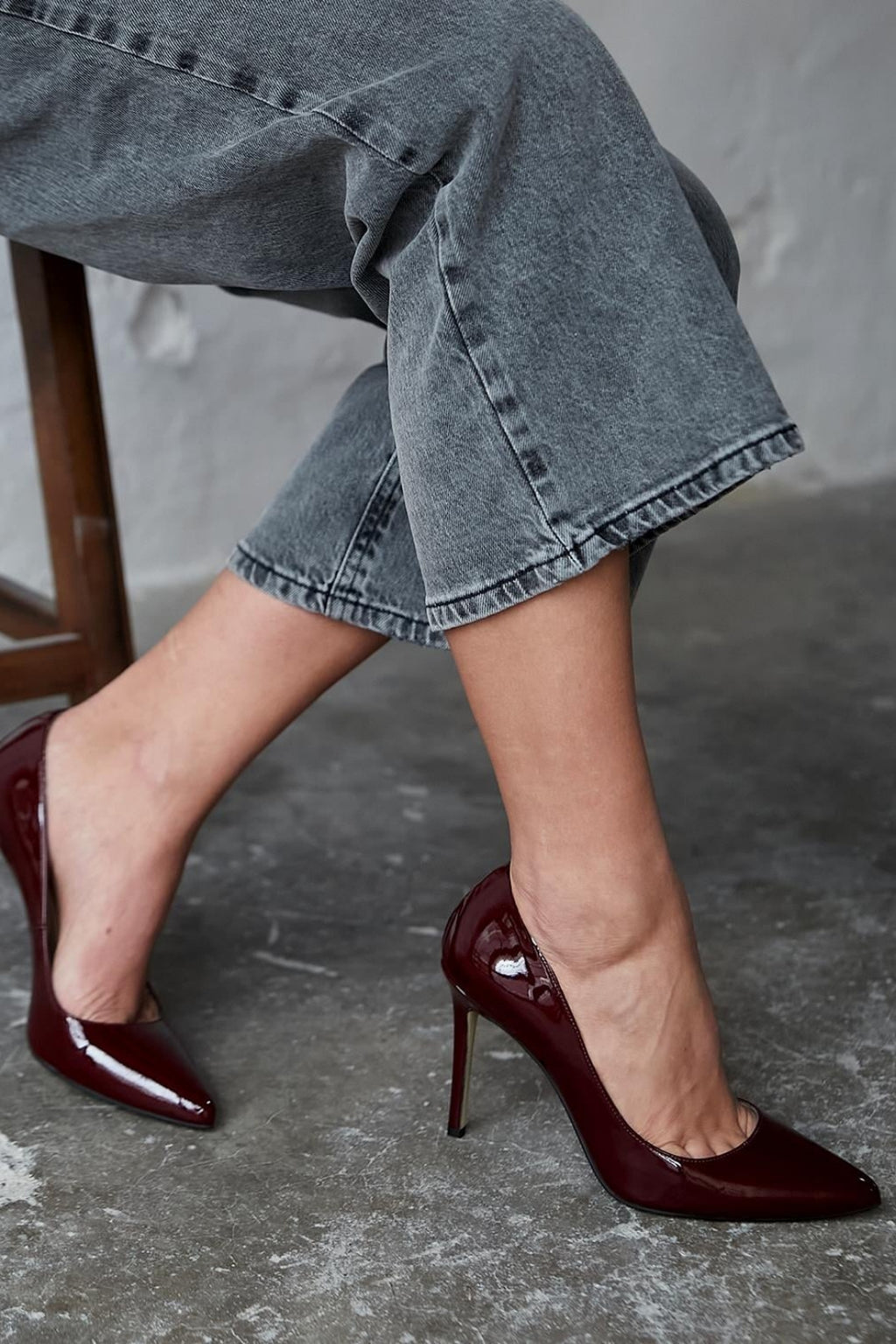 Sity Hakiki Deri Bordo Rugan Stiletto (10 CM)
