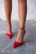 Madrid – Crystal Ankle Satin Heels – Red