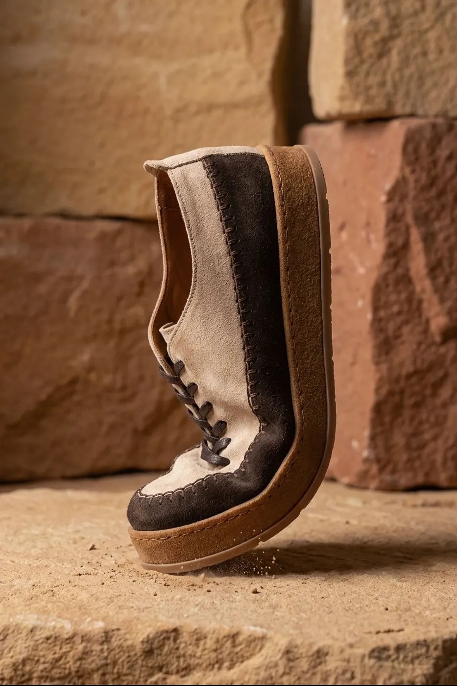Cassian Two-Tone Leather Casual Sneakers – Beige & Brown