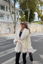 Maelis Faux Fur Trim Belted Coat – Navy