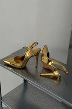 Pamela Gold Mirror Slingback Stiletto Pumps – Luxury 10 CM Heel