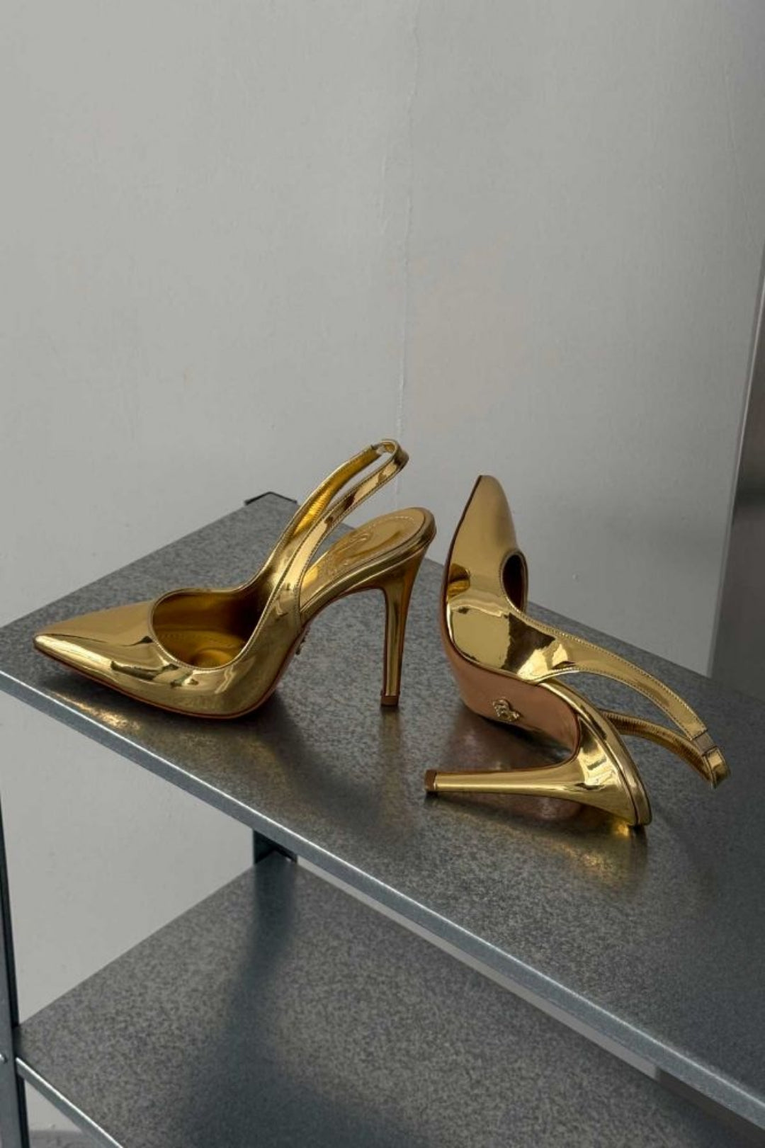 Pamela Gold Mirror Slingback Stiletto Pumps – Luxury 10 CM Heel