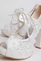 Floral Embroidered and Ribbon-Laced Platform Wedding Shoes