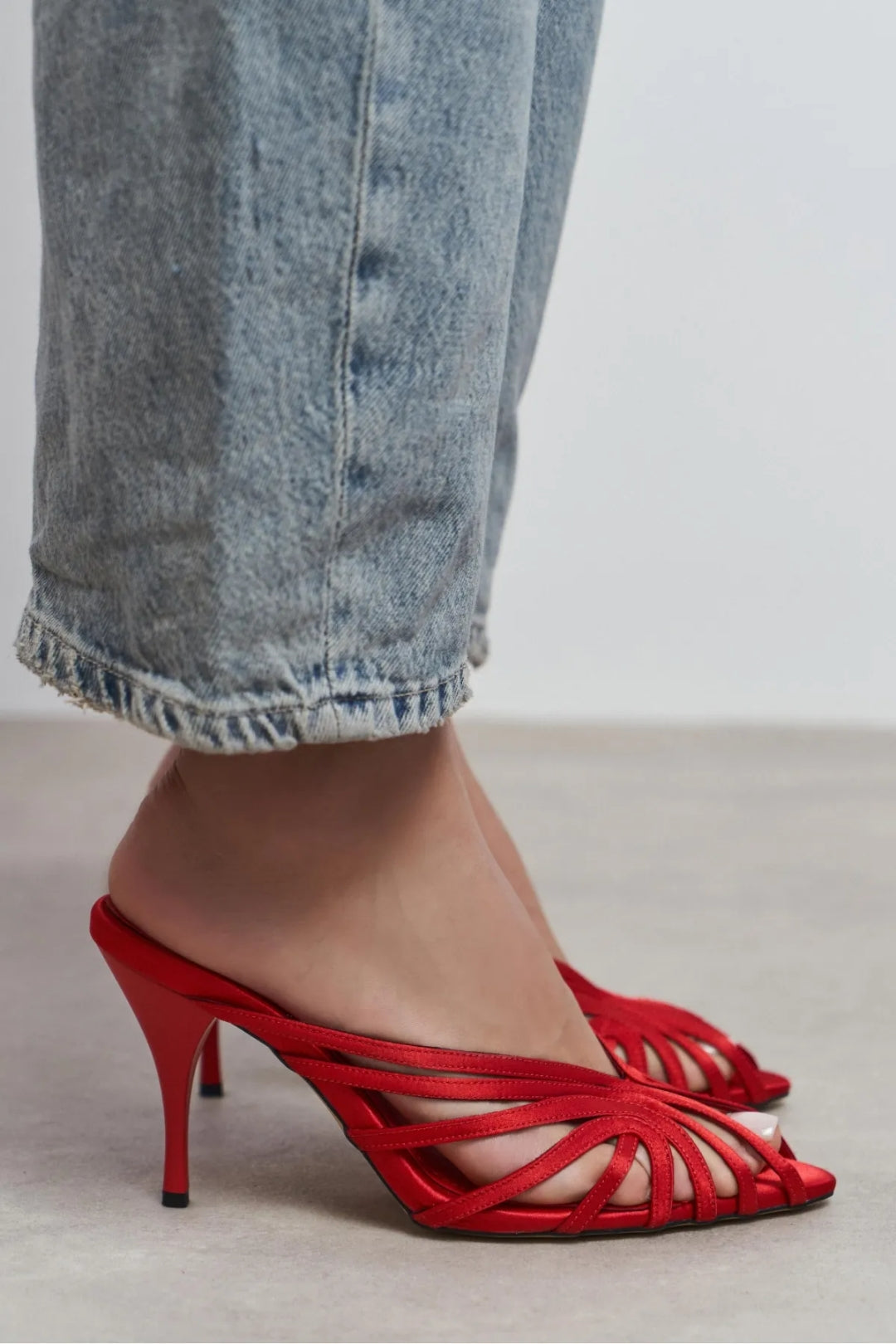 Seraphina Satin Cage-Strap Open-Toe Heeled Mule – Navy Satin