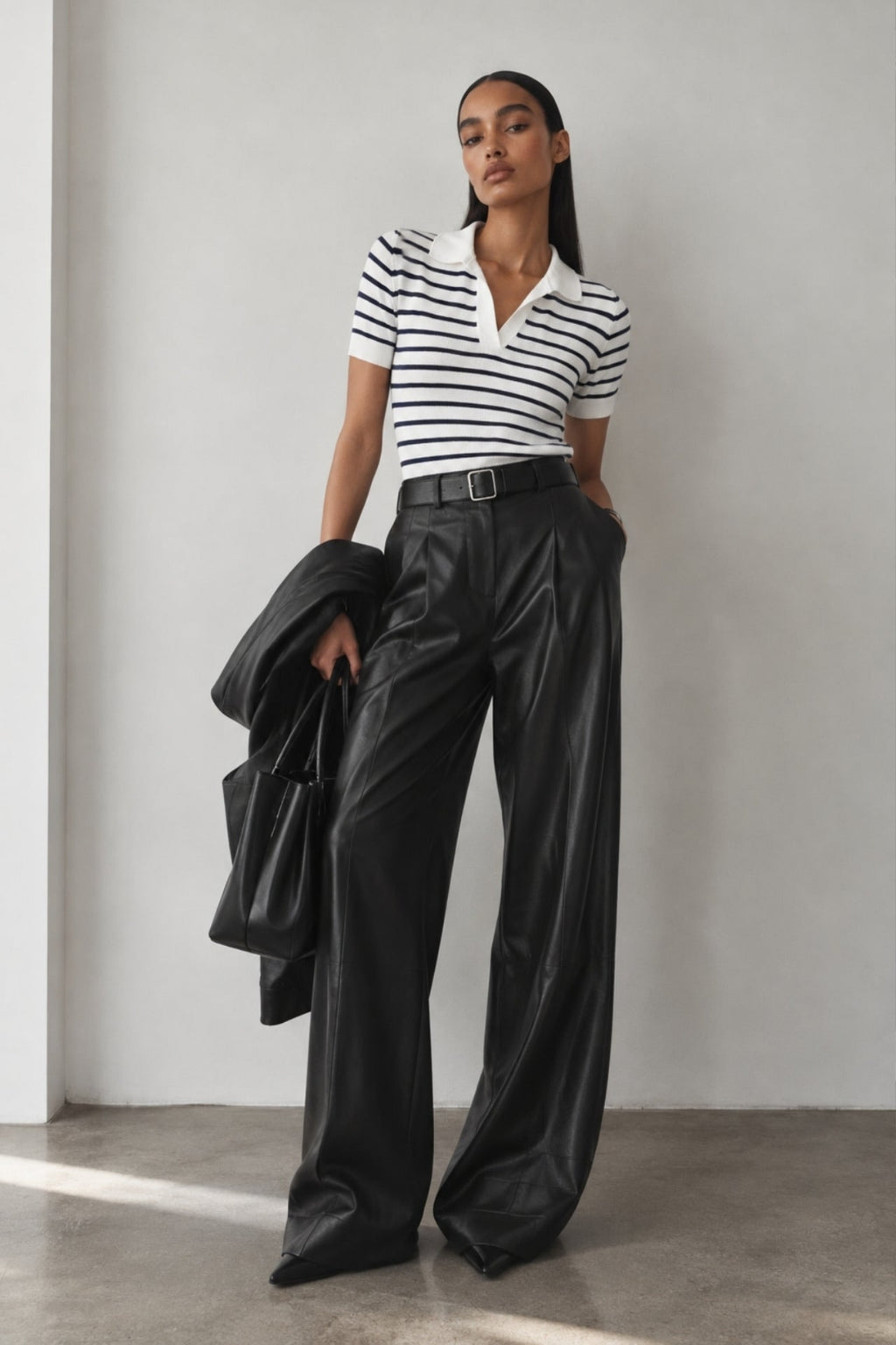 Rivett Striped Polo Knit Top – White