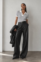 Rivett Striped Polo Knit Top – White