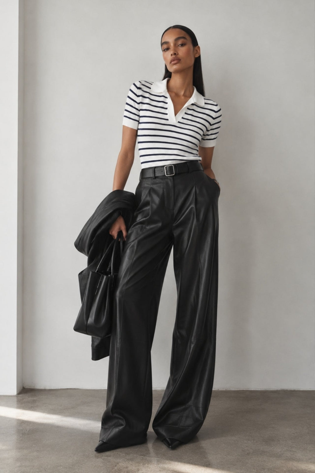 Rivett Striped Polo Knit Top – White