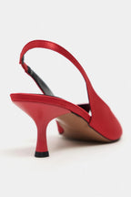 Aurelia Satin Peep-Toe Slingback Kitten Heels – Burgundy Satin