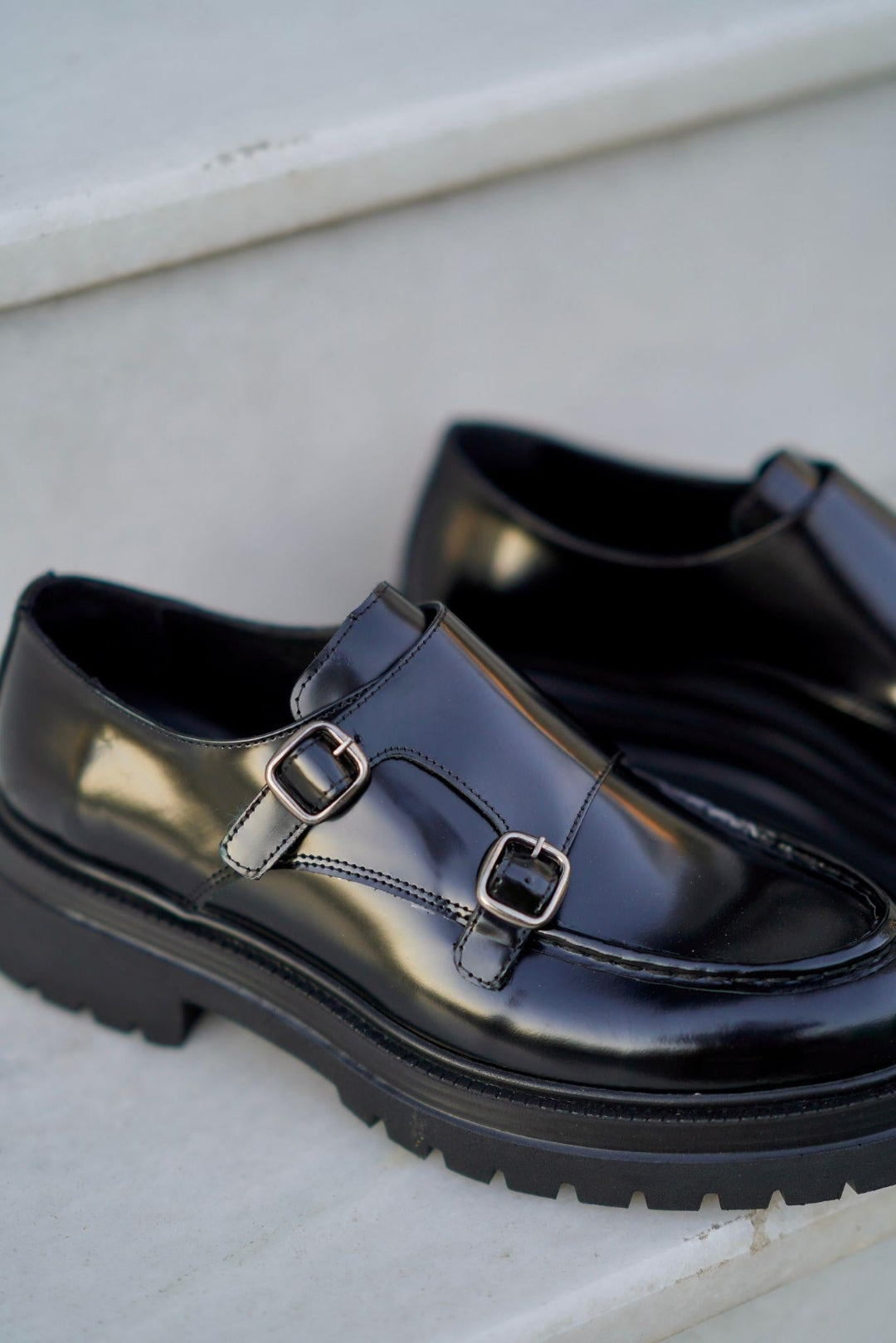 Black Patina Leather Double Monk Strap