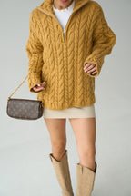 Merrick Chunky Cable-Knit Half-Zip Sweater – Orange