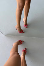 London Polka Dot Stiletto Mule Sandals – 10 cm Heel — Red-White
