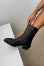 Arielle Short Western Boots – Black Croc