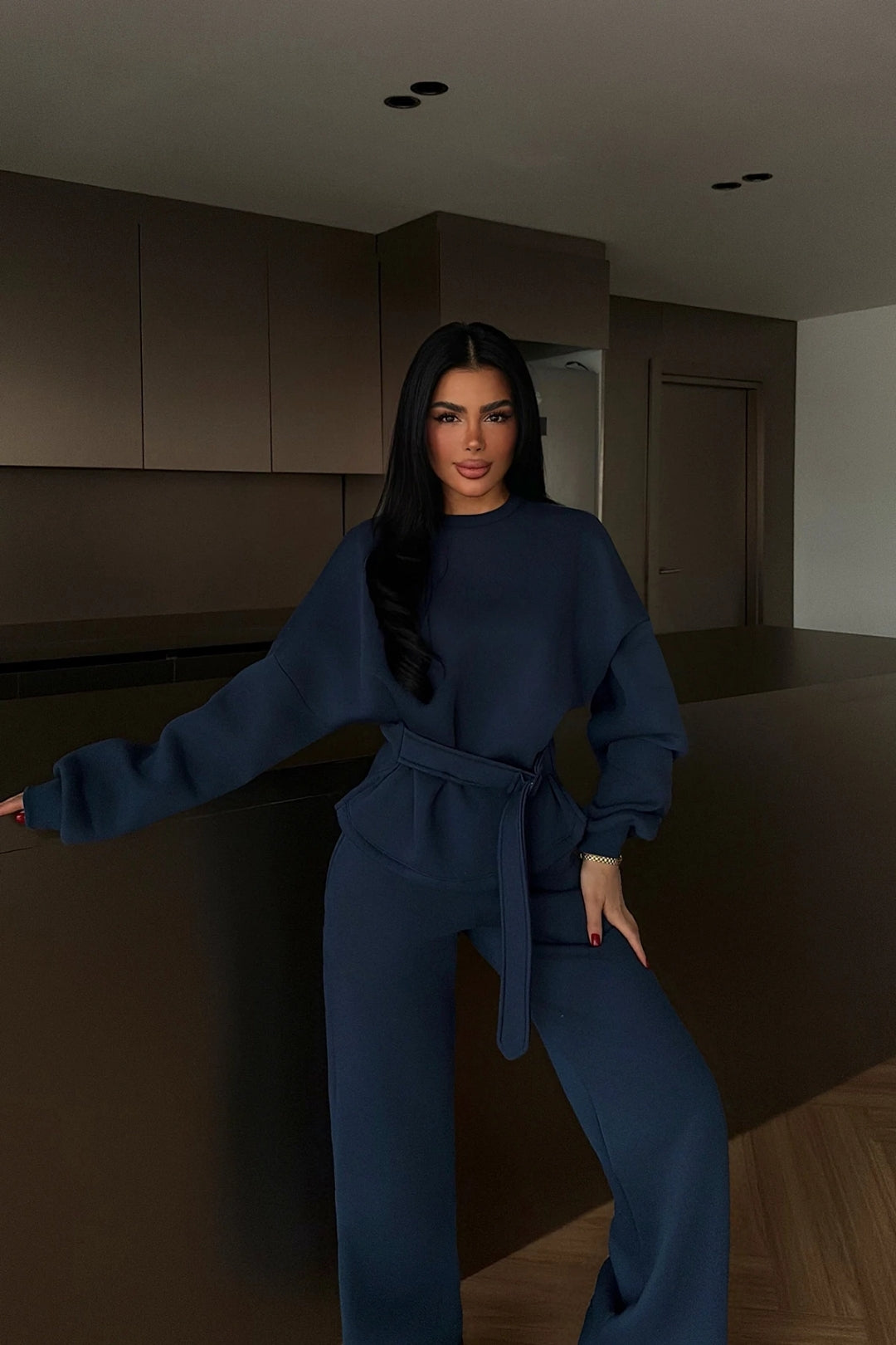 Veylora Sculpted Waist Wide-Leg Lounge Set
