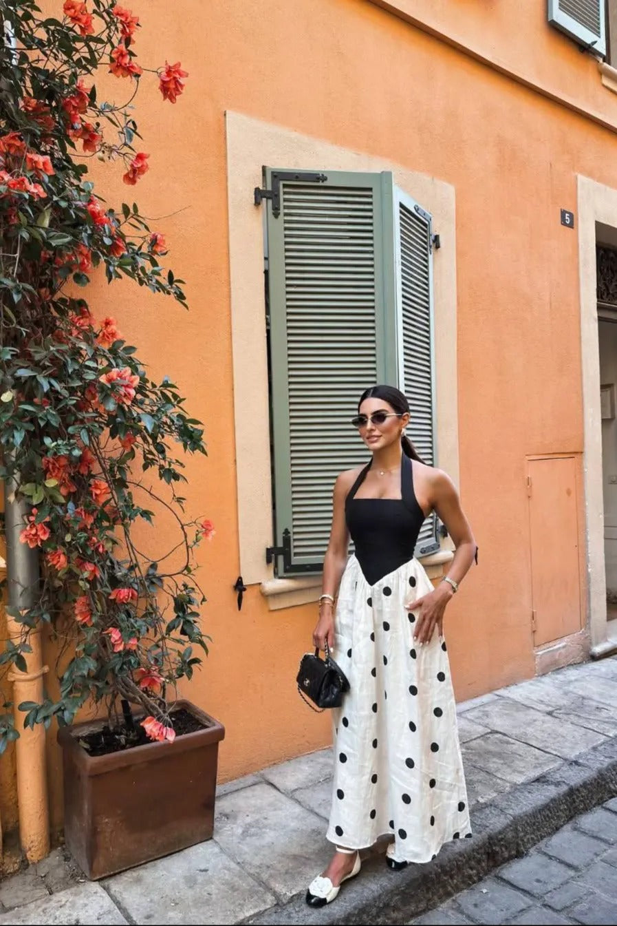 Marcelline Polka Dot Halter Maxi Dress – Black & White