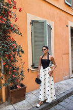Marcelline Polka Dot Halter Maxi Dress – Black & White