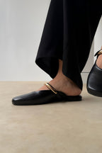 Black Gold Detailed Square Toe Elegant Women's Slippers