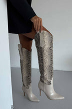 Velmora Croc-Texture Knee-High Boots