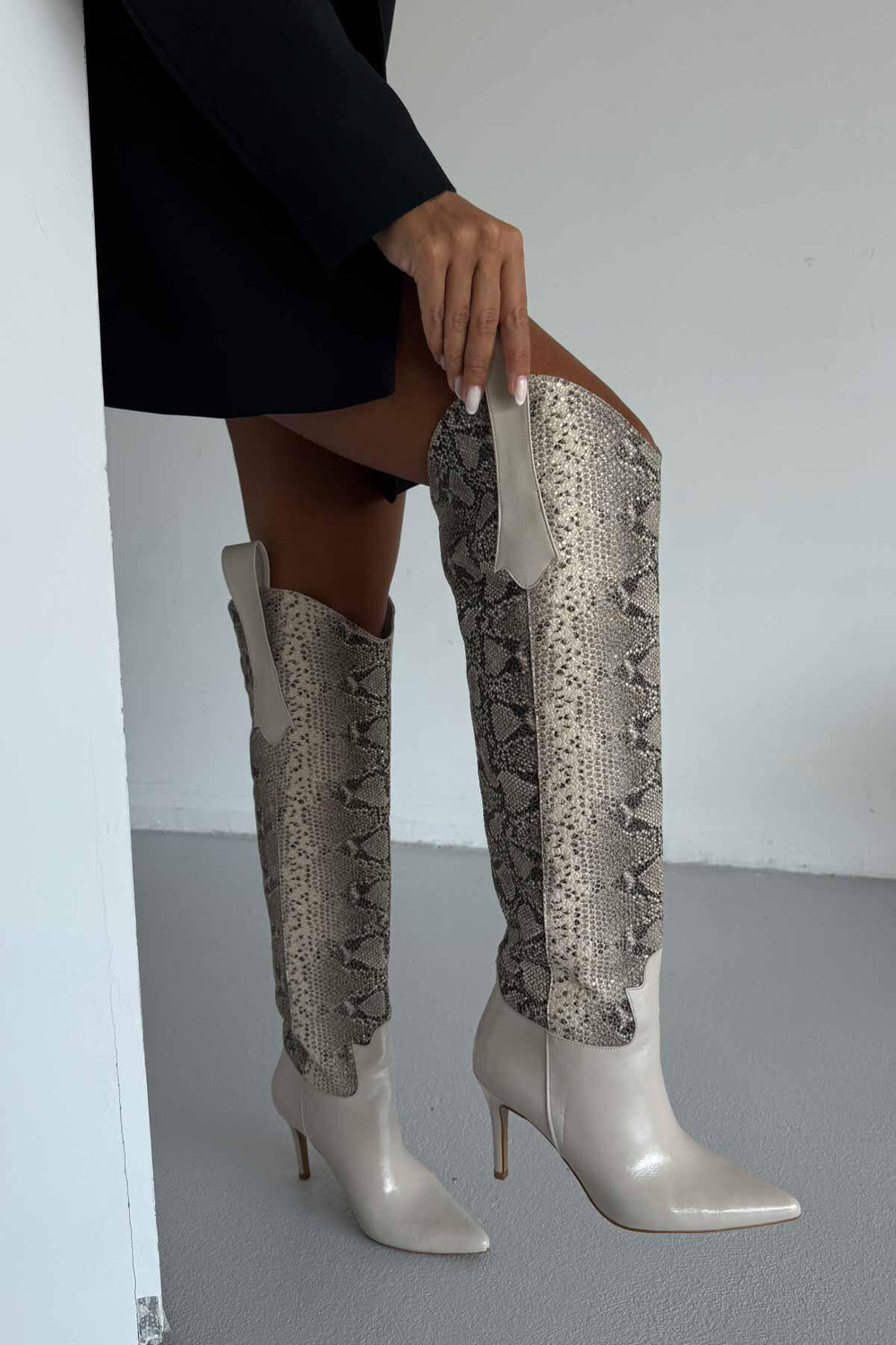 Velmora Croc-Texture Knee-High Boots