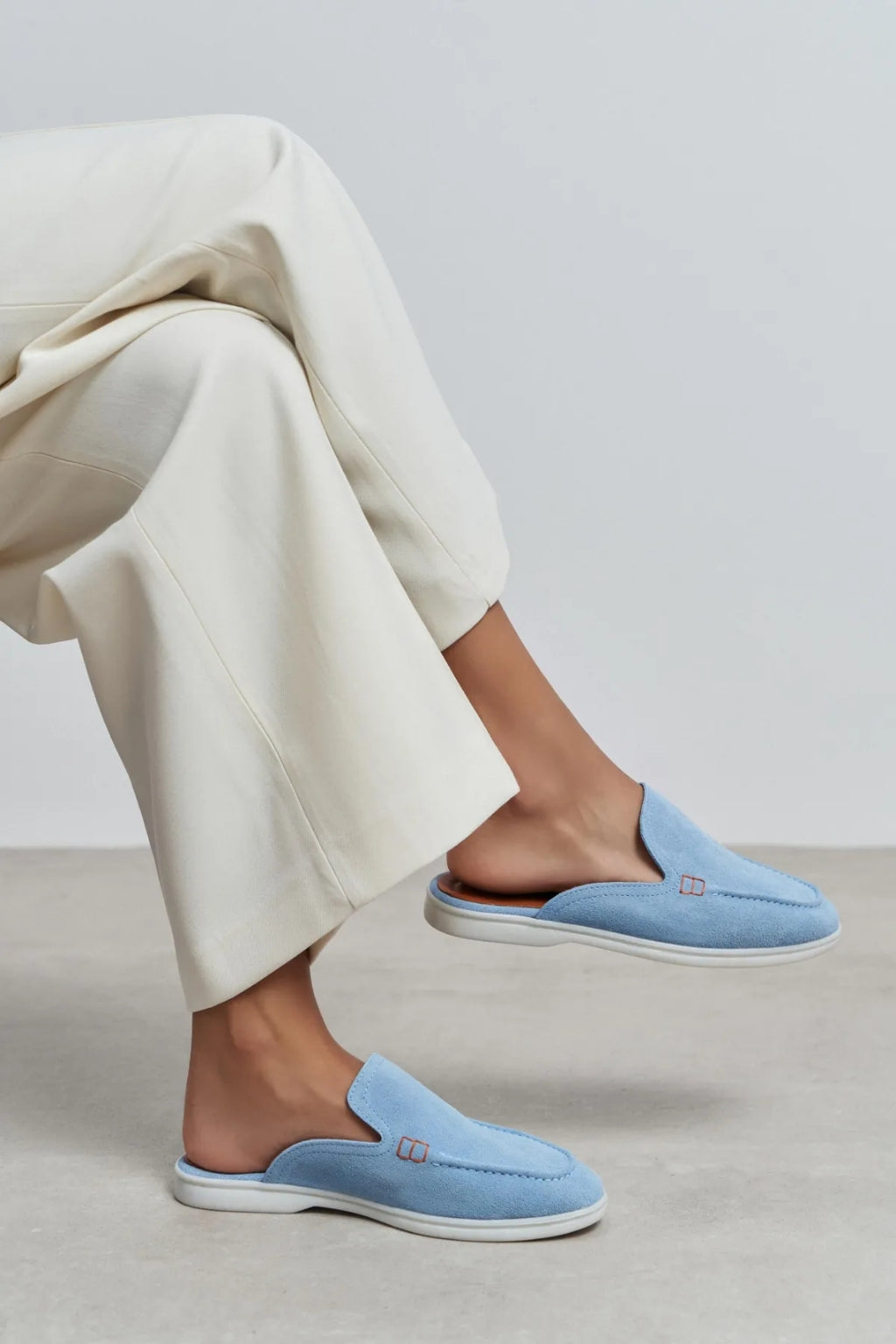 Sorrento – Handcrafted Genuine Suede Leather Mule Loafers – Navy Suede