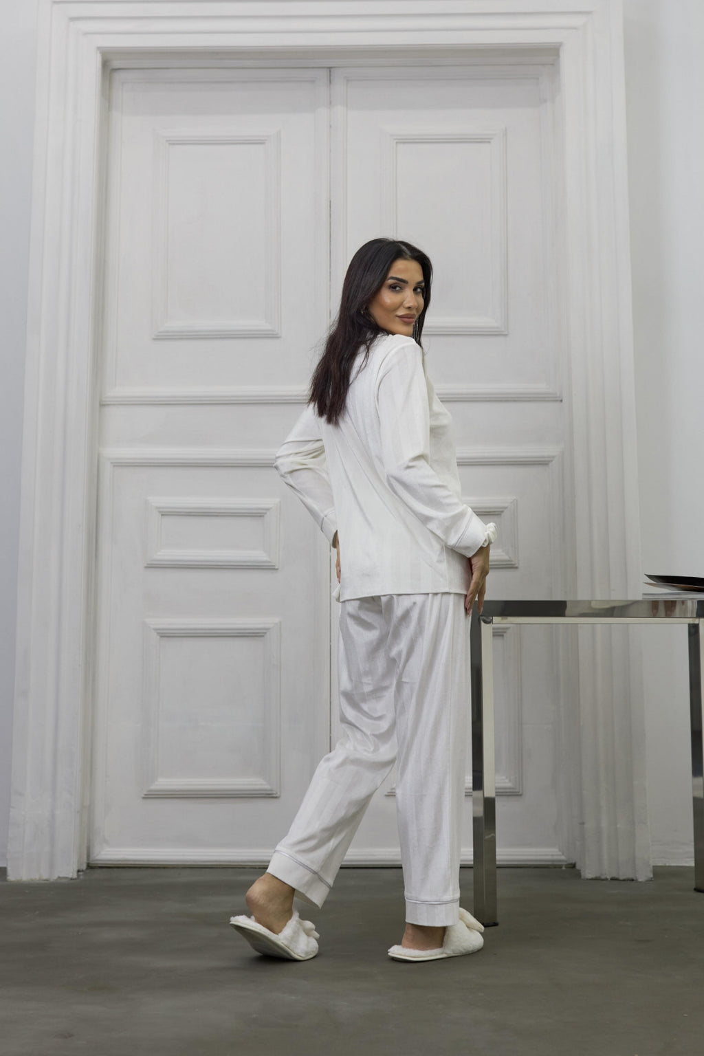 Estelle Striped Velvet Pajama Set — Red